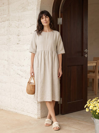 100% Linen A-Line Midi Dress VALENCIA - Glamourous Grace