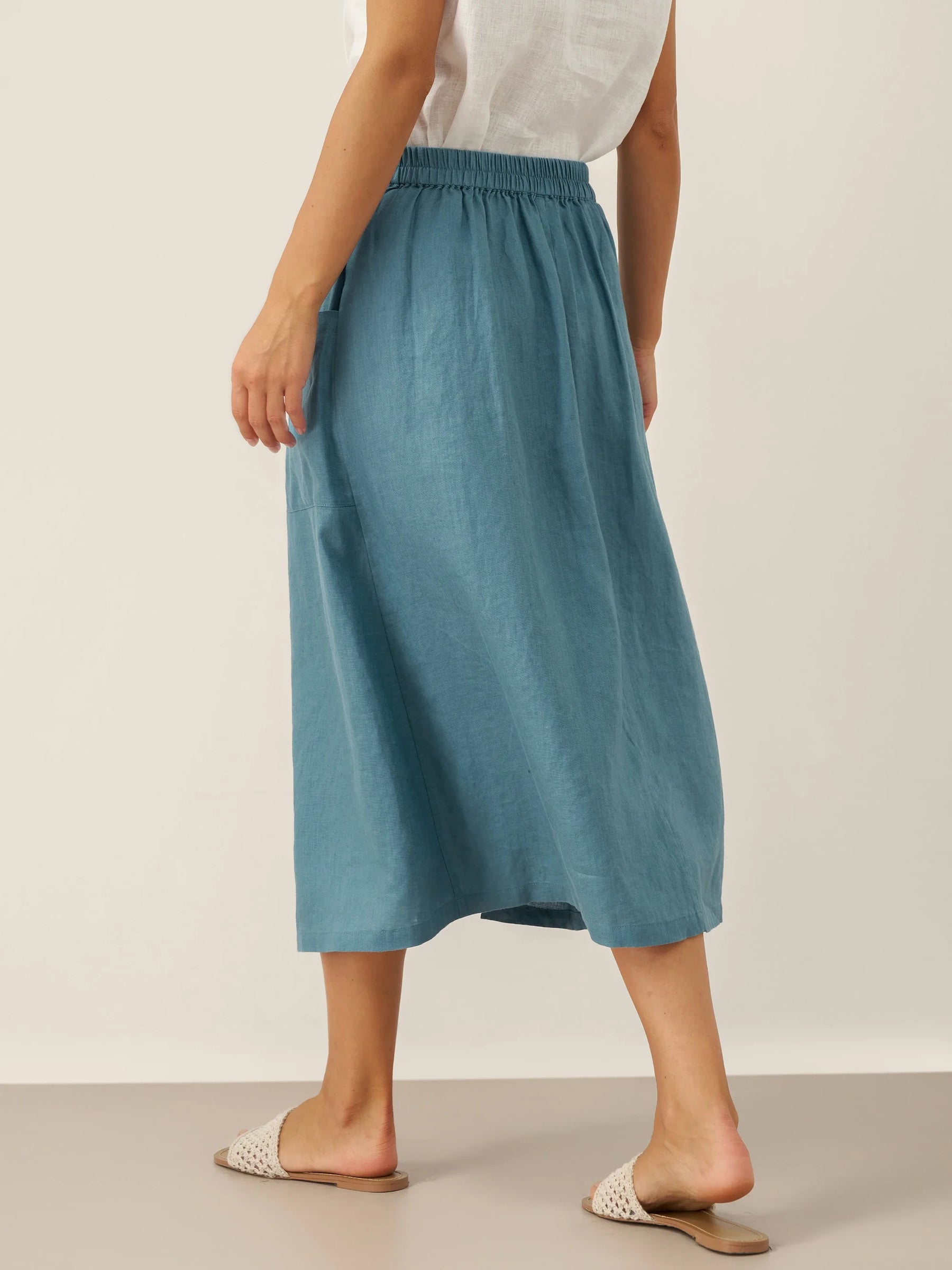 100% Linen Elastic Waist Angled Wrap Skirt FRESSA - Glamourous Grace