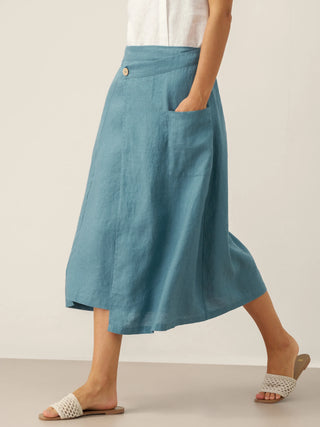 100% Linen Elastic Waist Angled Wrap Skirt FRESSA - Glamourous Grace