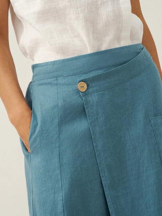 100% Linen Elastic Waist Angled Wrap Skirt FRESSA - Glamourous Grace