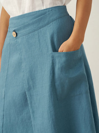 100% Linen Elastic Waist Angled Wrap Skirt FRESSA - Glamourous Grace