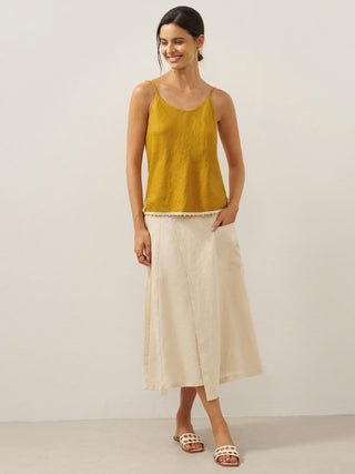 100% Linen Elastic Waist Angled Wrap Skirt FRESSA - Glamourous Grace