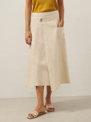 100% Linen Elastic Waist Angled Wrap Skirt FRESSA - Glamourous Grace