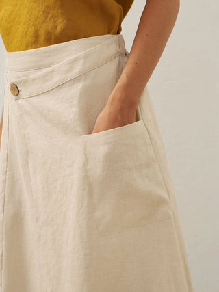 100% Linen Elastic Waist Angled Wrap Skirt FRESSA - Glamourous Grace