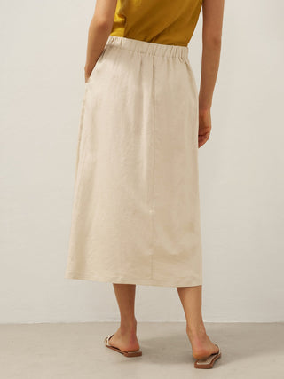 100% Linen Elastic Waist Angled Wrap Skirt FRESSA - Glamourous Grace