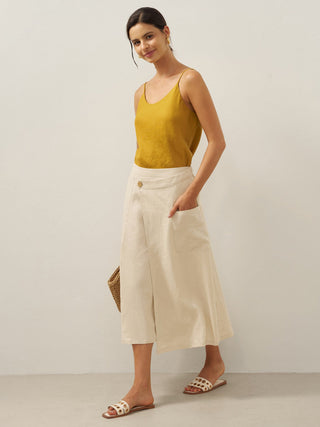 100% Linen Elastic Waist Angled Wrap Skirt FRESSA - Glamourous Grace