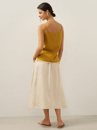 100% Linen Elastic Waist Angled Wrap Skirt FRESSA - Glamourous Grace