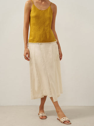 100% Linen Elastic Waist Angled Wrap Skirt FRESSA - Glamourous Grace