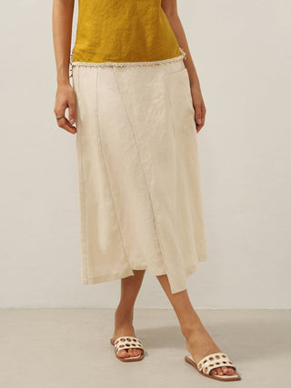 100% Linen Elastic Waist Angled Wrap Skirt FRESSA - Glamourous Grace