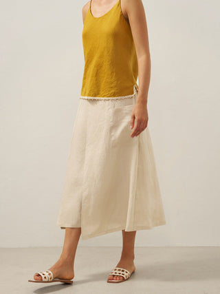 100% Linen Elastic Waist Angled Wrap Skirt FRESSA - Glamourous Grace