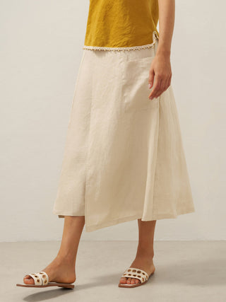 100% Linen Elastic Waist Angled Wrap Skirt FRESSA - Glamourous Grace