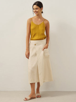 100% Linen Elastic Waist Angled Wrap Skirt FRESSA - Glamourous Grace