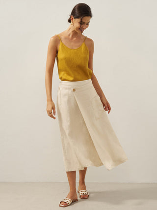 100% Linen Elastic Waist Angled Wrap Skirt FRESSA - Glamourous Grace