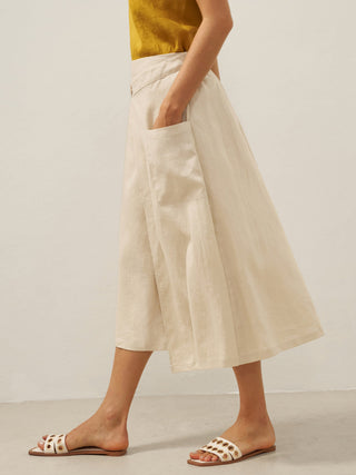 100% Linen Elastic Waist Angled Wrap Skirt FRESSA - Glamourous Grace