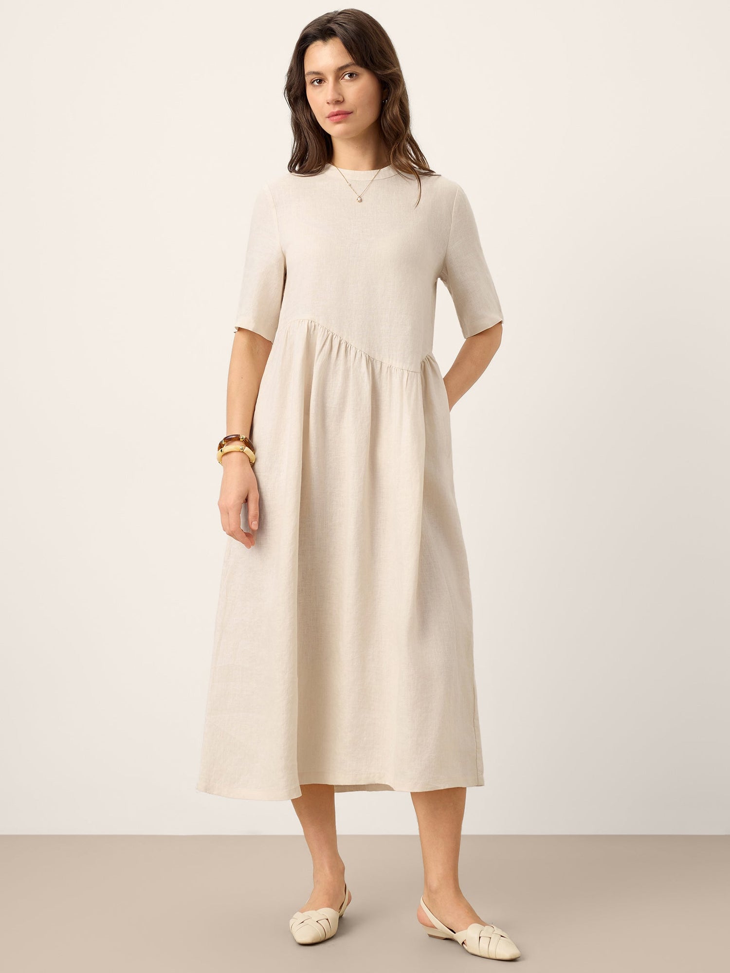 100% Linen Arch-Seam Fluid Maxi Dress EUDORA - Glamourous Grace
