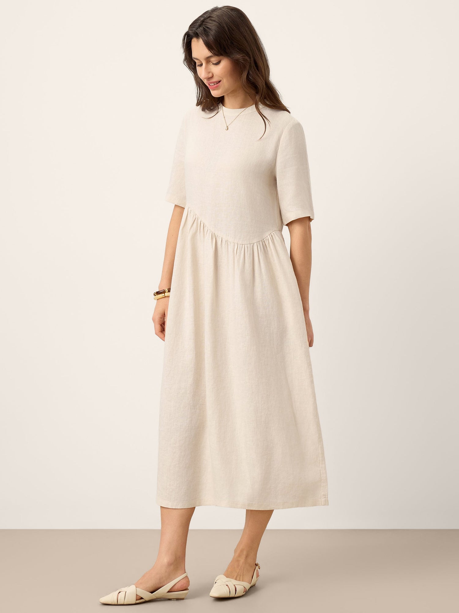 100% Linen Arch-Seam Fluid Maxi Dress EUDORA - Glamourous Grace