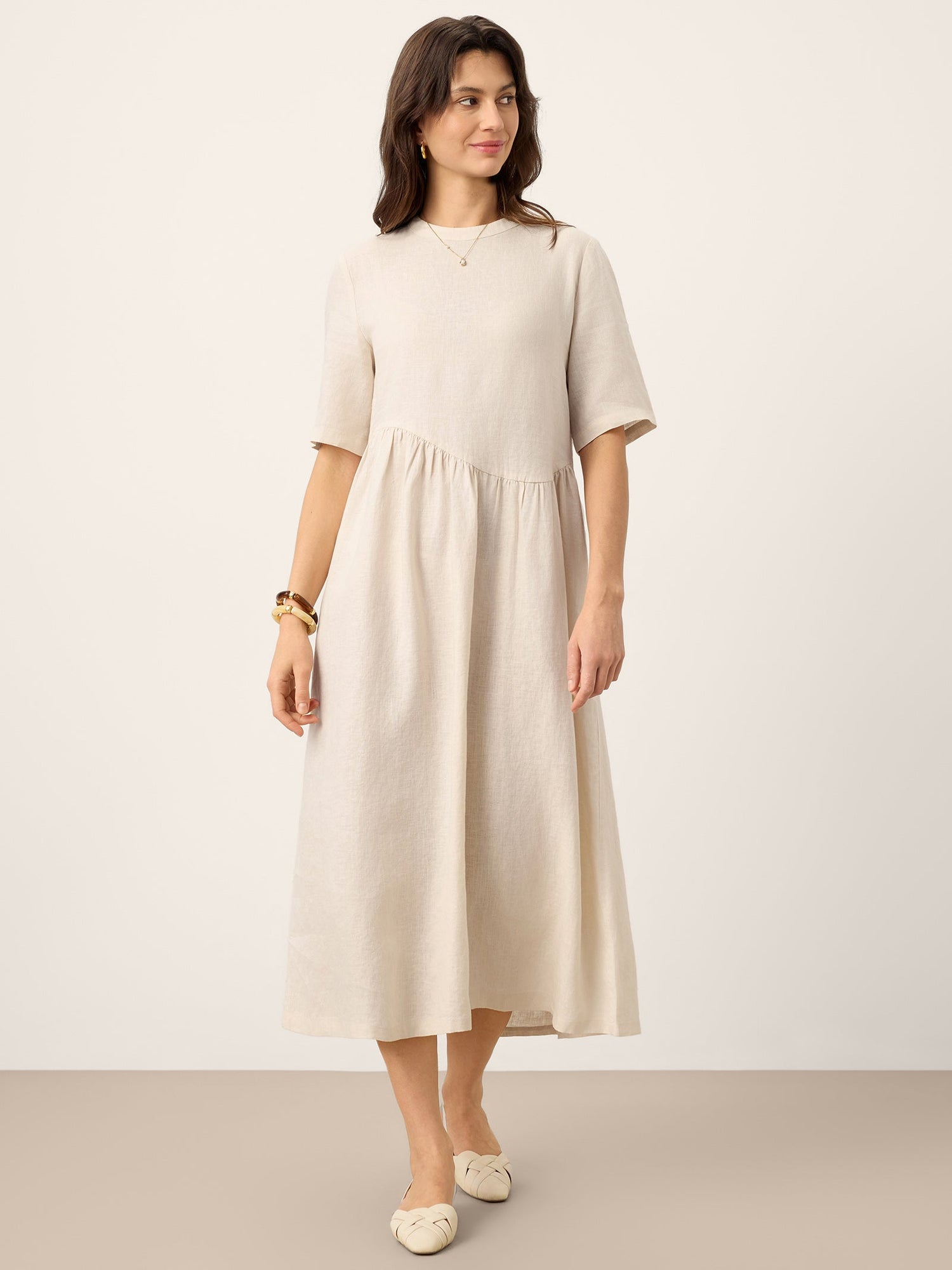 100% Linen Arch-Seam Fluid Maxi Dress EUDORA - Glamourous Grace