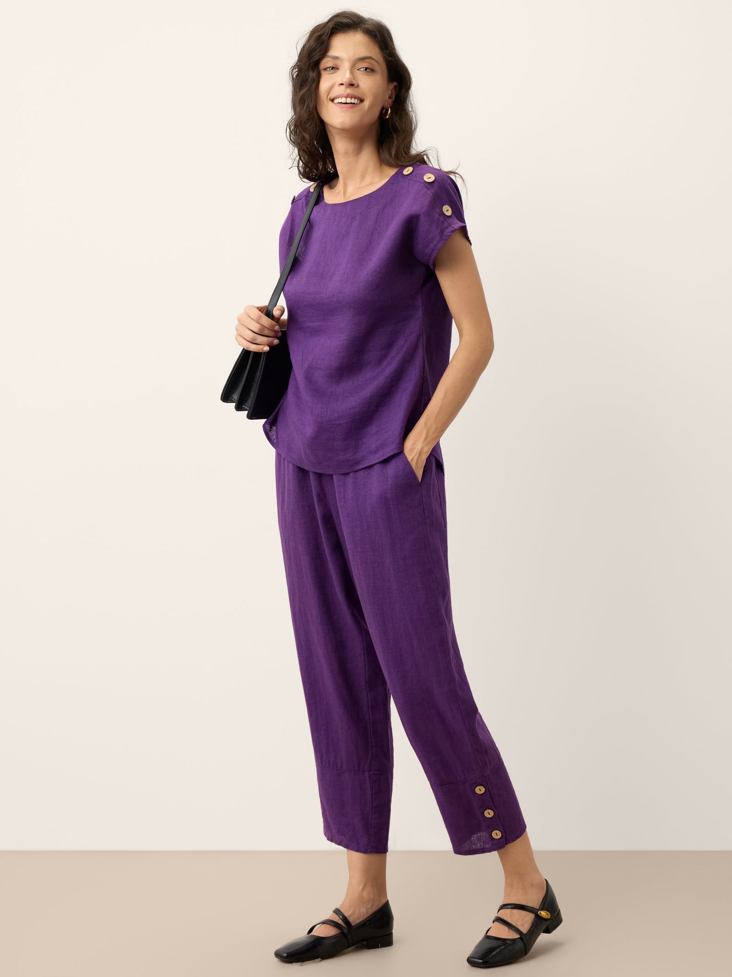 100% Linen Artisan Button Tapered Pants KATHERINE - Glamourous Grace
