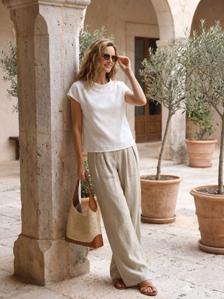 100% Linen Pleated Waist Wide Leg Pants LOUISA - Glamourous Grace