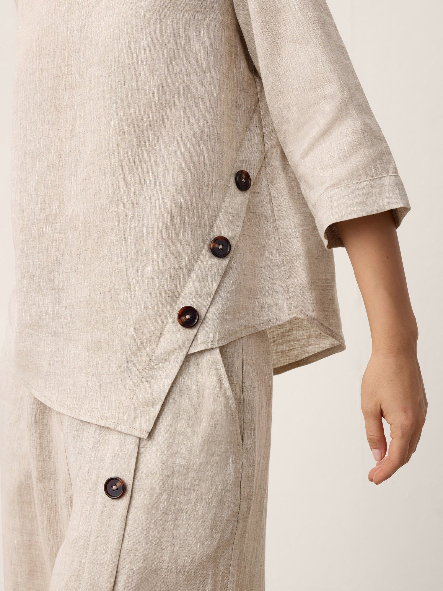 100% Linen Asymmetric-Hem Button-Trim Top NYLA - Glamourous Grace