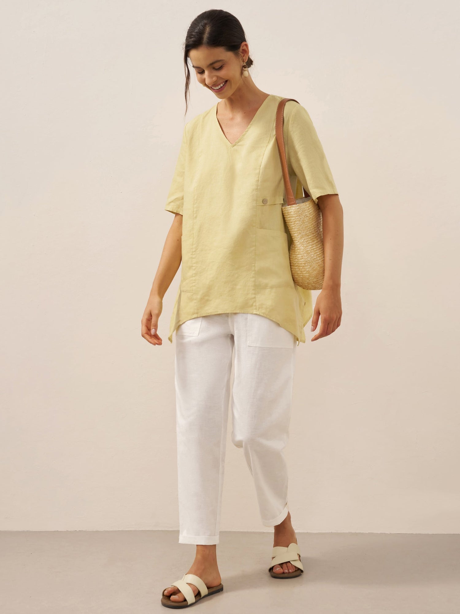100% Linen Asymmetric Hem Long Top ISLA - Glamourous Grace