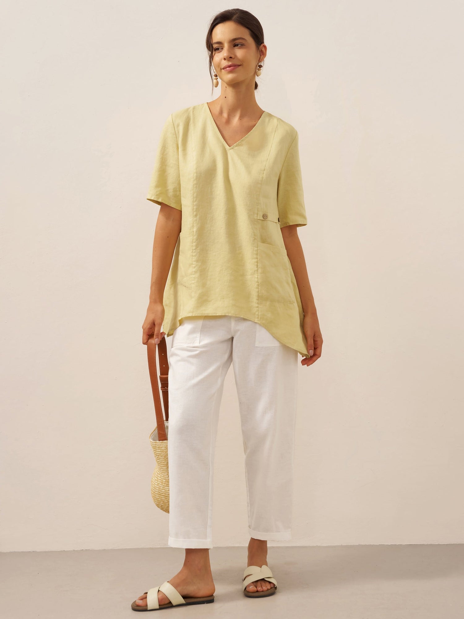 100% Linen Asymmetric Hem Long Top ISLA - Glamourous Grace