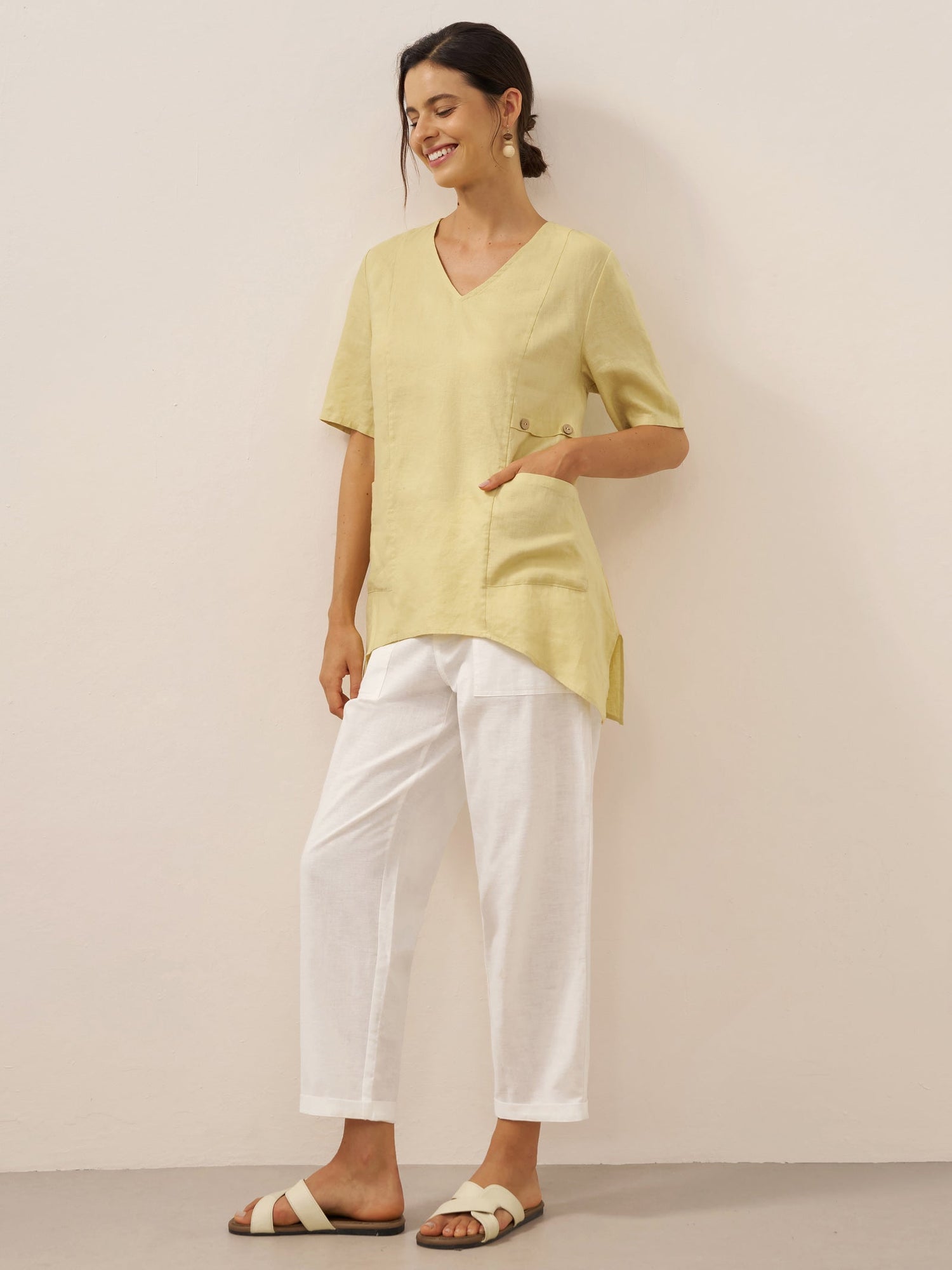 100% Linen Asymmetric Hem Long Top ISLA - Glamourous Grace