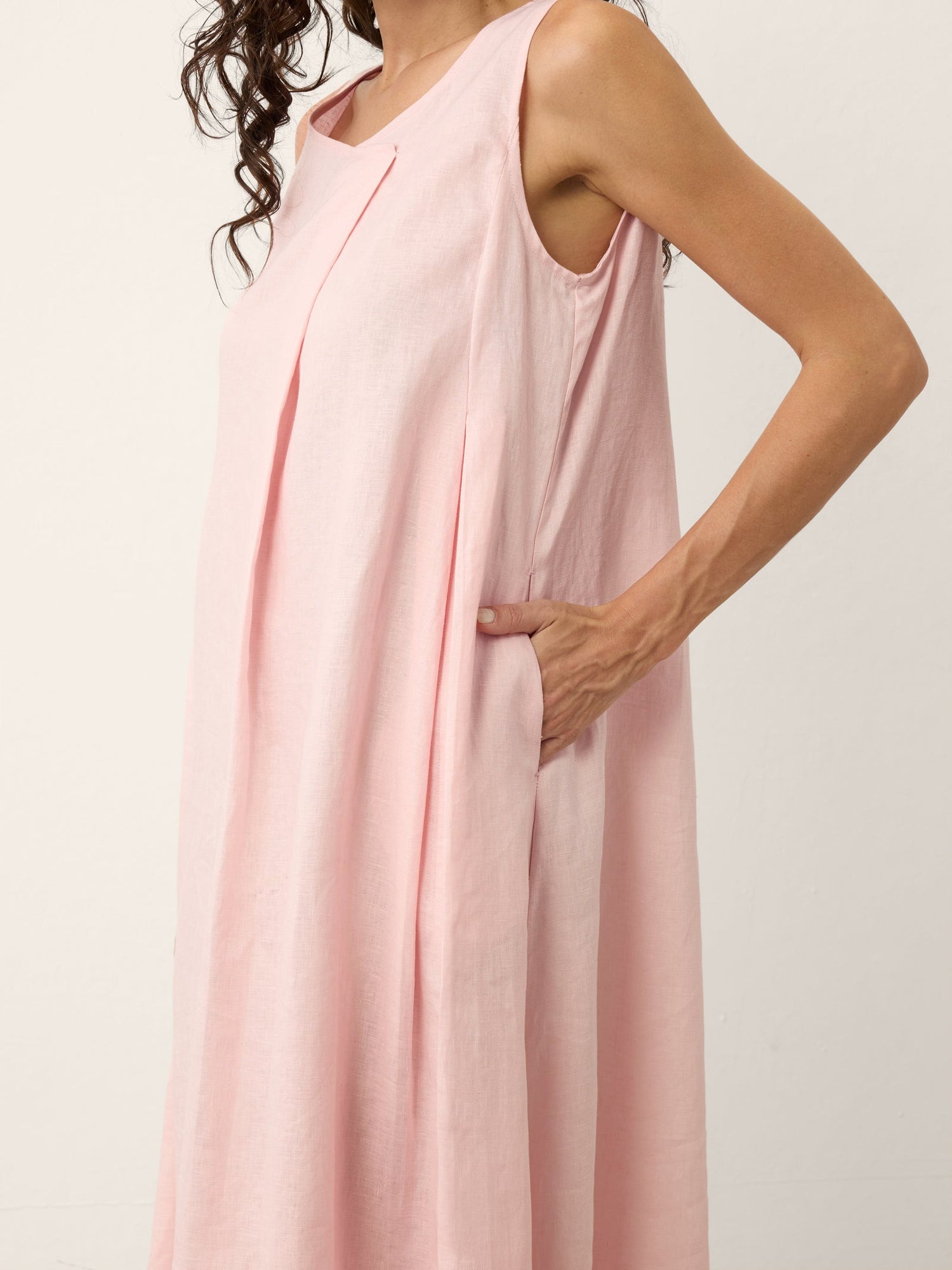100% Linen Asymmetric Pleat A-Line Maxi Dress KARINA - Glamourous Grace
