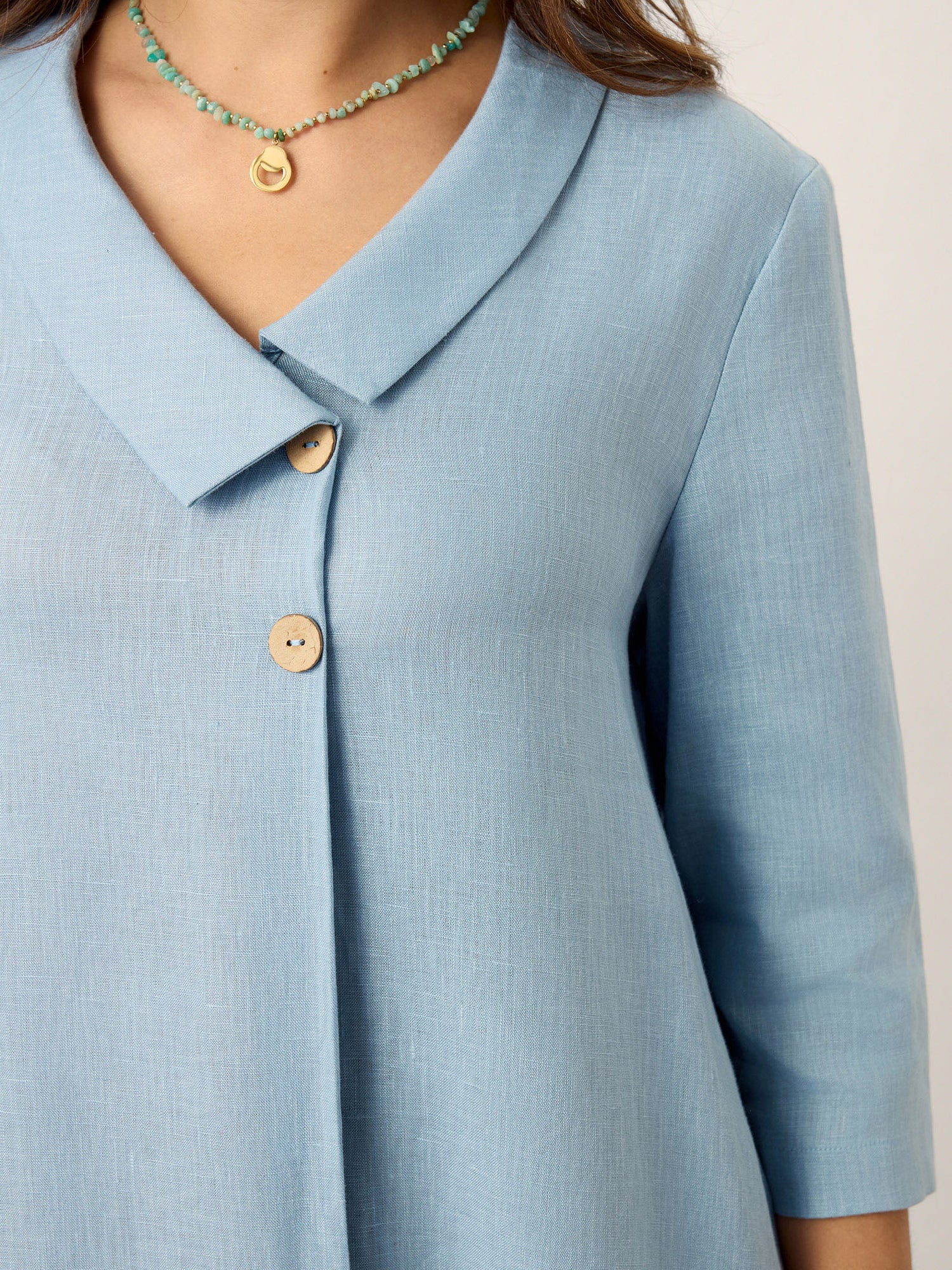 100% Linen Asymmetric Shawl Collar A-Line Midi Dress WINIFRED - Glamourous Grace