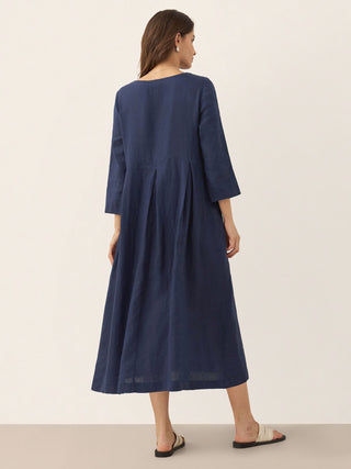 100% Linen Bateau Neck Pleated Midi Dress - Glamourous Grace