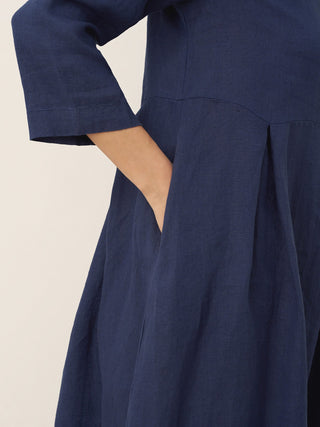 100% Linen Bateau Neck Pleated Midi Dress - Glamourous Grace