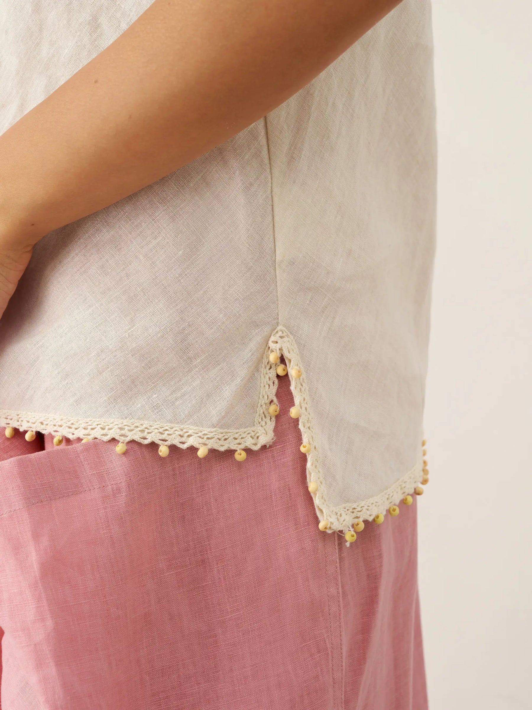 100% Linen Beaded Hem Camisole Bree - Glamourous Grace