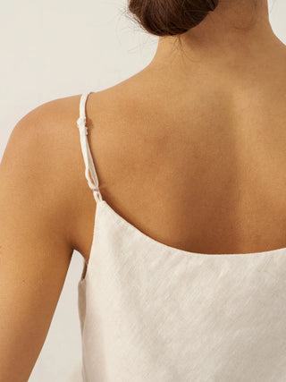 LINTICO 100% linen beaded hem camisole Bree in natural linen fabric, featuring delicate beaded detailing at the hem.