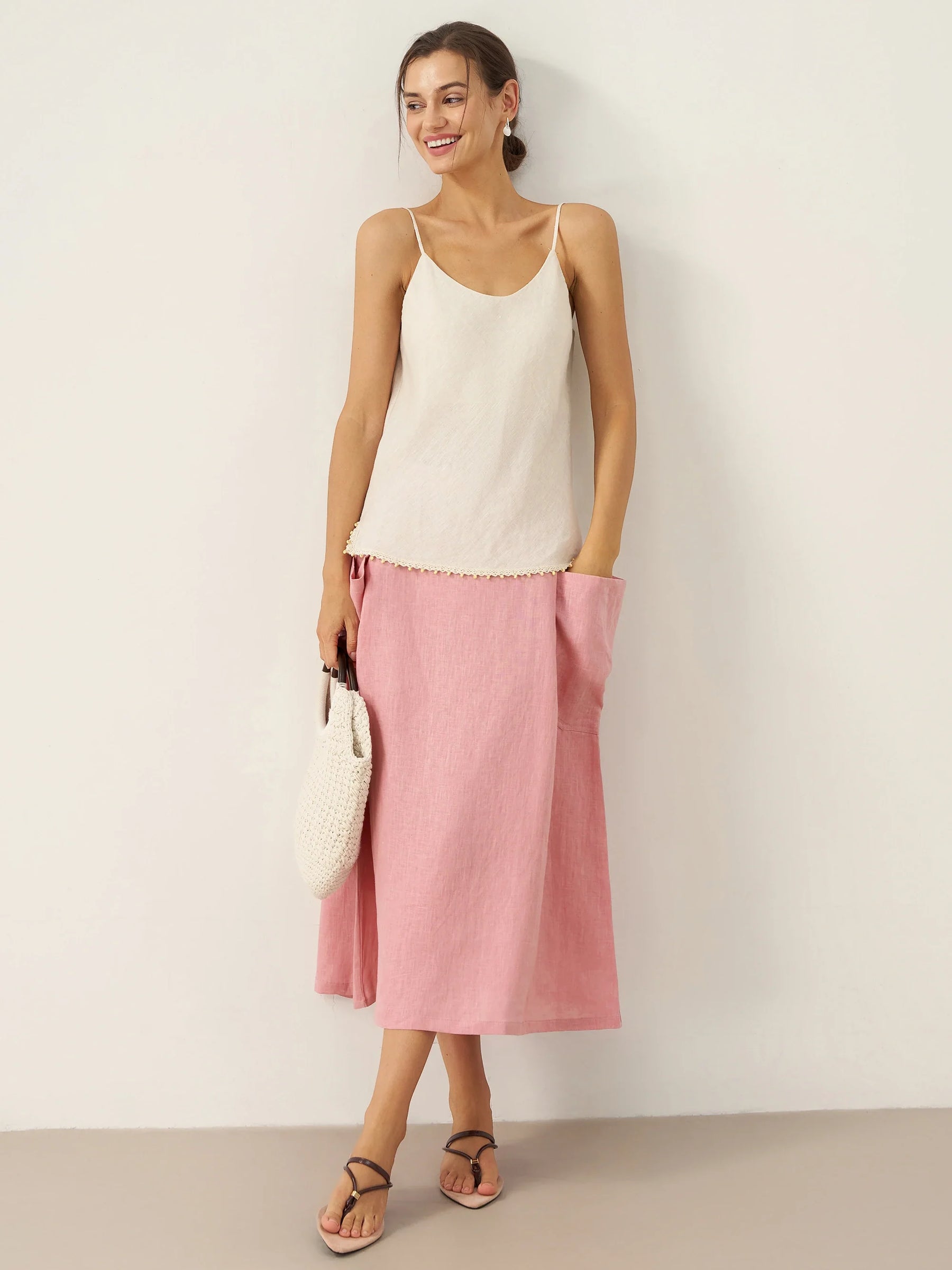 100% Linen Beaded Hem Camisole Bree - Glamourous Grace