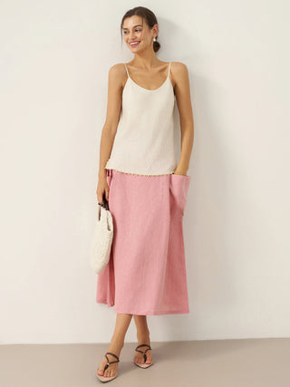 LINTICO 100% linen beaded hem camisole Bree in natural linen fabric, featuring a relaxed fit and delicate beaded detailing.