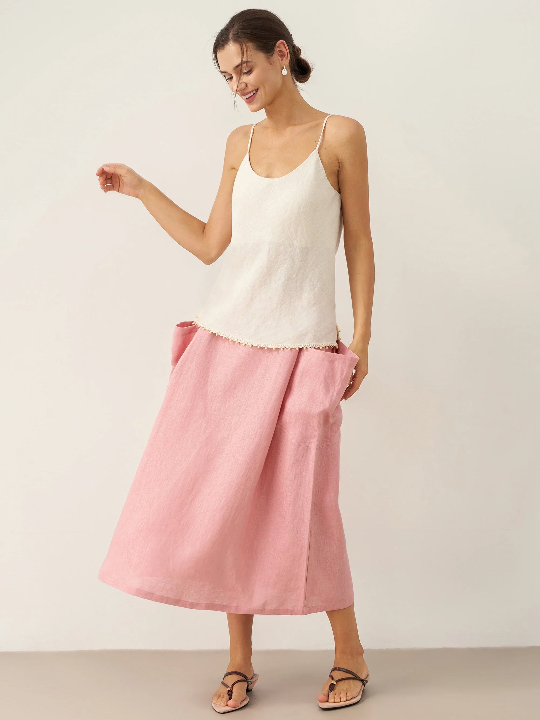100% Linen Beaded Hem Camisole Bree - Glamourous Grace