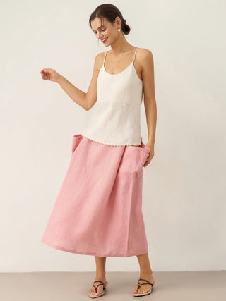 LINTICO 100% linen beaded hem camisole Bree in natural linen fabric, featuring delicate beaded detail at the hem.