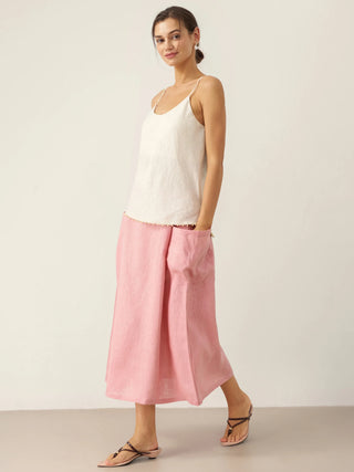 LINTICO 100% linen camisole with beaded hem in natural linen, sleeveless top featuring a relaxed fit and elegant detailing.