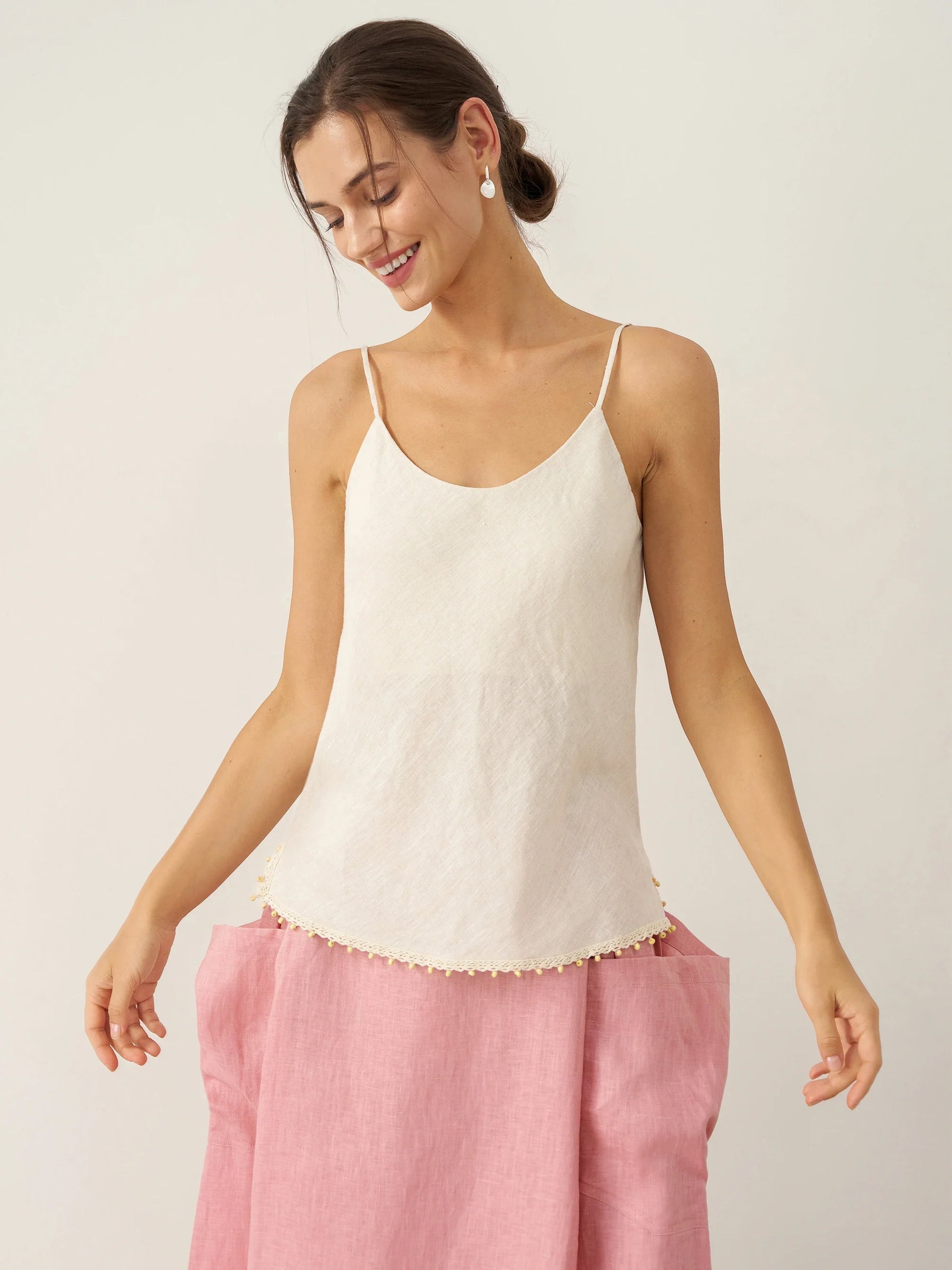 100% Linen Beaded Hem Camisole Bree - Glamourous Grace
