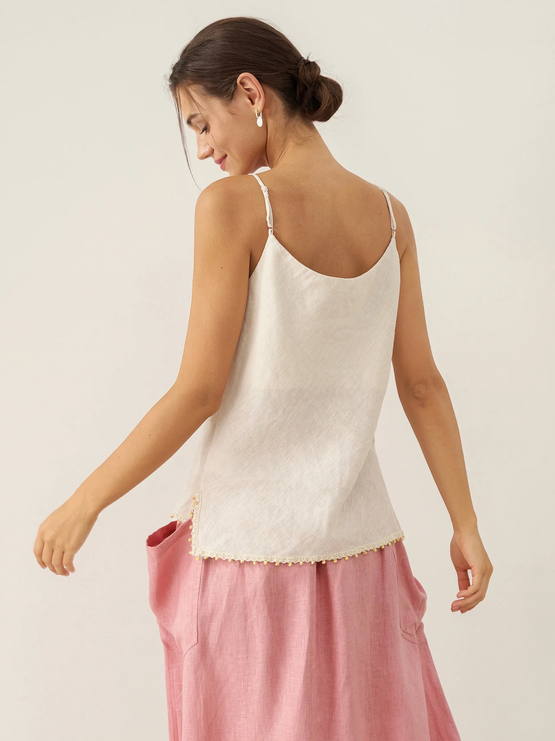 100% Linen Beaded Hem Camisole Bree - Glamourous Grace