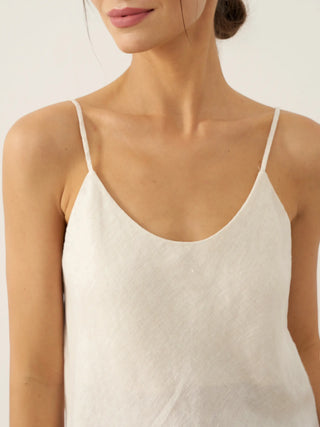LINTICO 100% linen beaded hem camisole Bree in natural linen fabric, sleeveless top with decorative beaded hem detail.