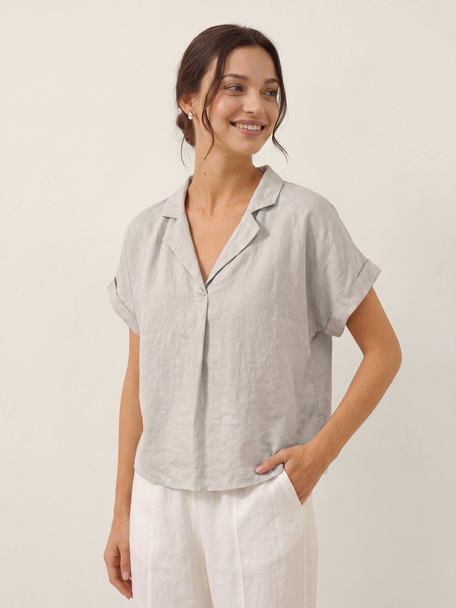 100% Linen Blazer-Inspired Pullover Top DINA - Glamourous Grace