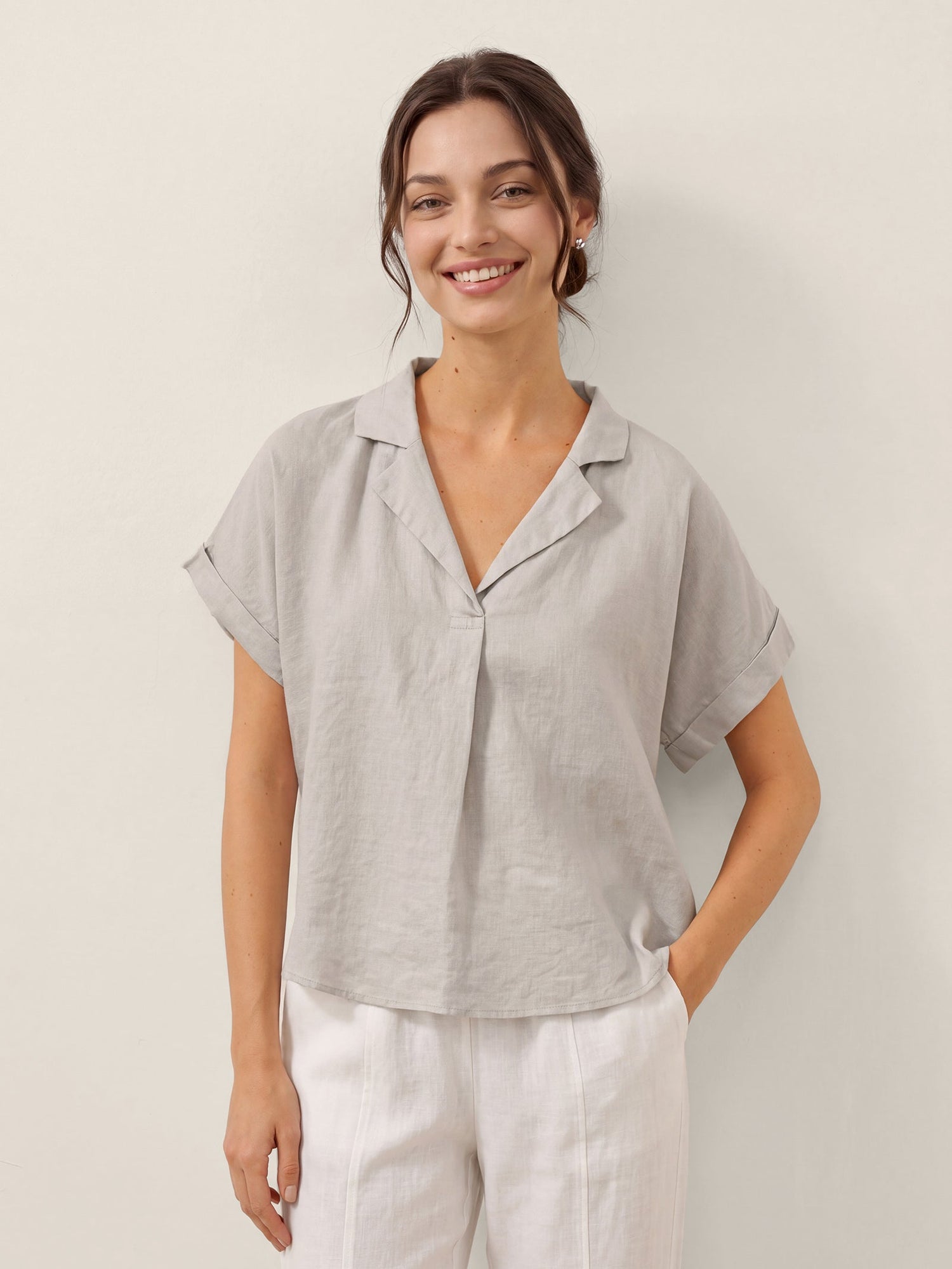 100% Linen Blazer-Inspired Pullover Top DINA - Glamourous Grace