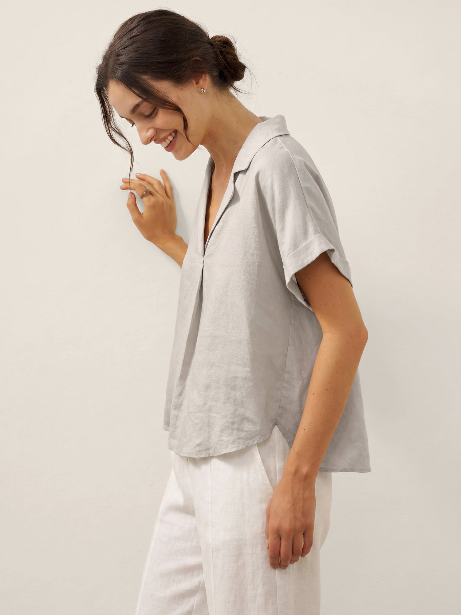 100% Linen Blazer-Inspired Pullover Top DINA - Glamourous Grace