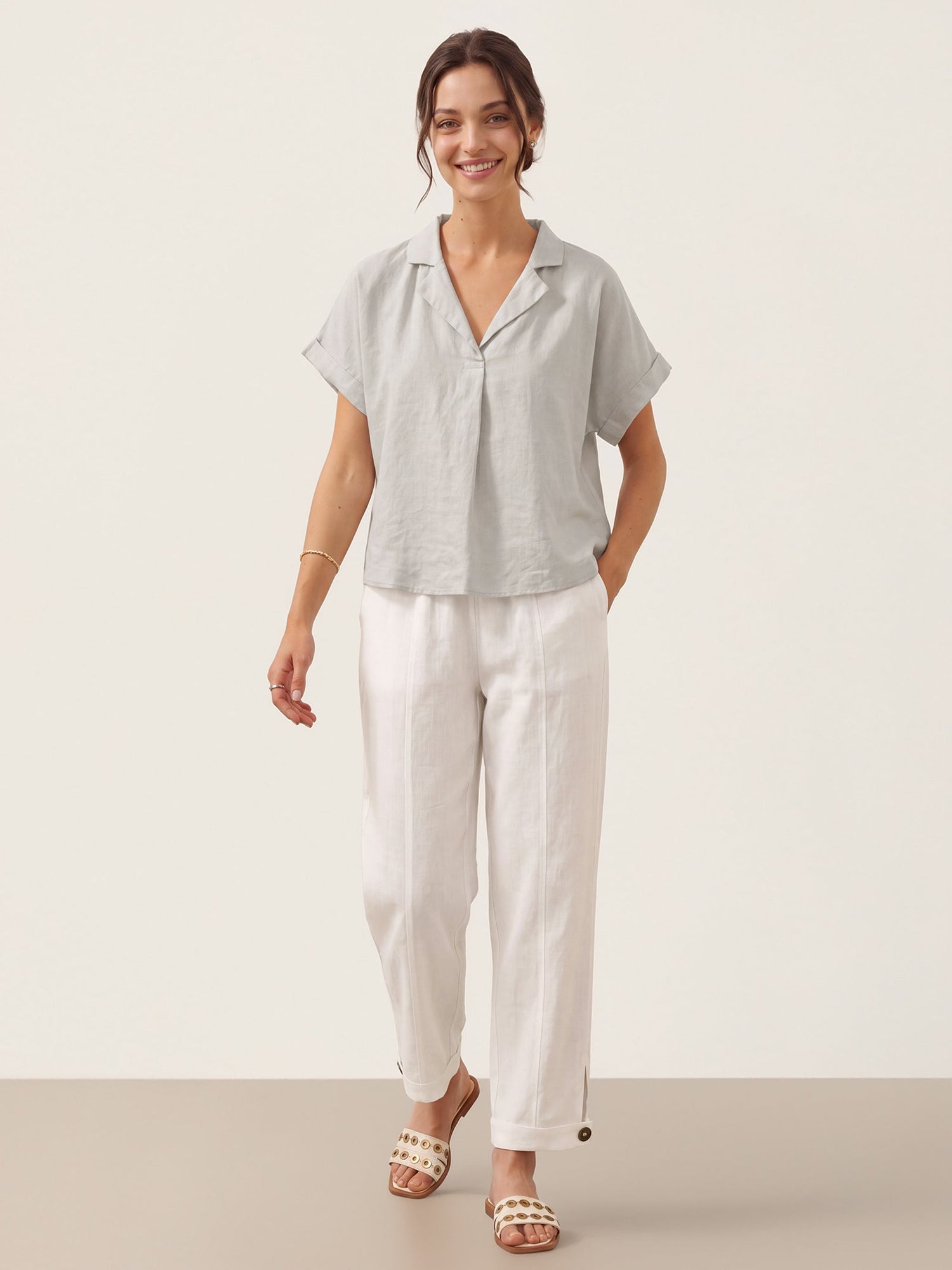 100% Linen Blazer-Inspired Pullover Top DINA - Glamourous Grace
