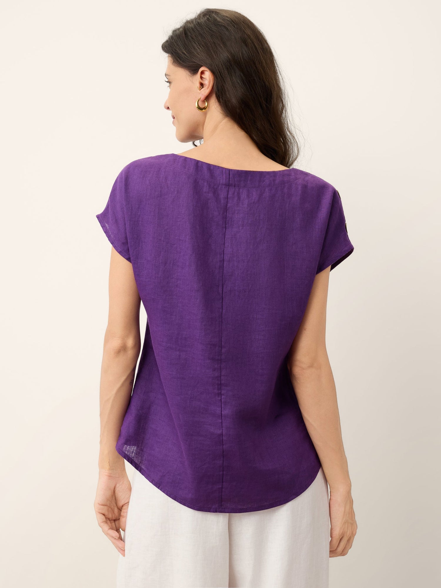 100% Linen Round Neck Button Detail Top ISABELLE - Glamourous Grace
