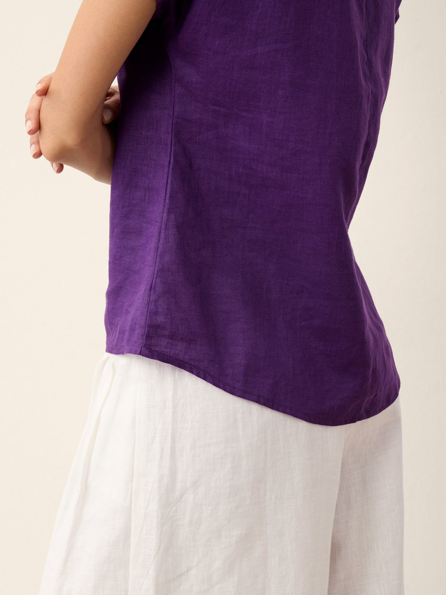 100% Linen Round Neck Button Detail Top ISABELLE - Glamourous Grace