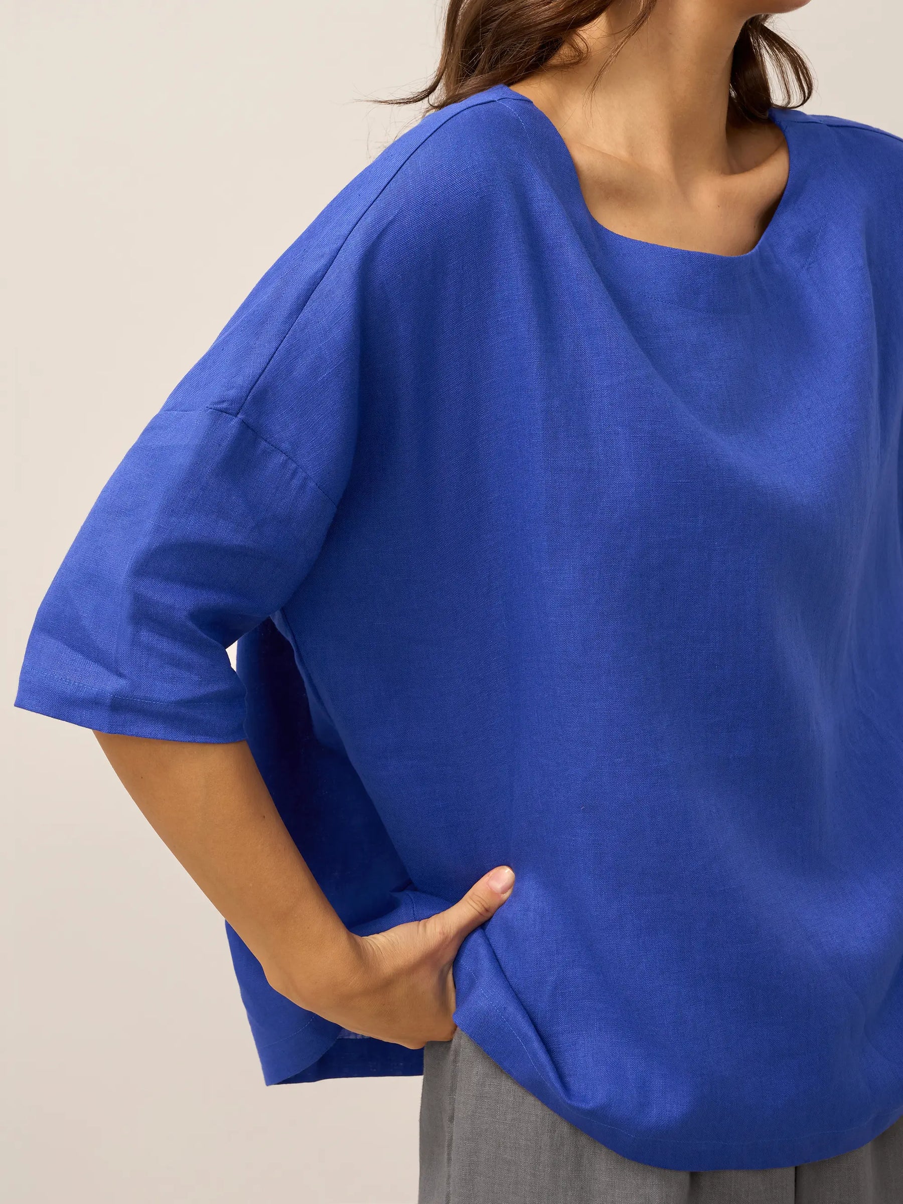 100% Linen Boatneck 3/4 Length Sleeve Top AURORA - Glamourous Grace