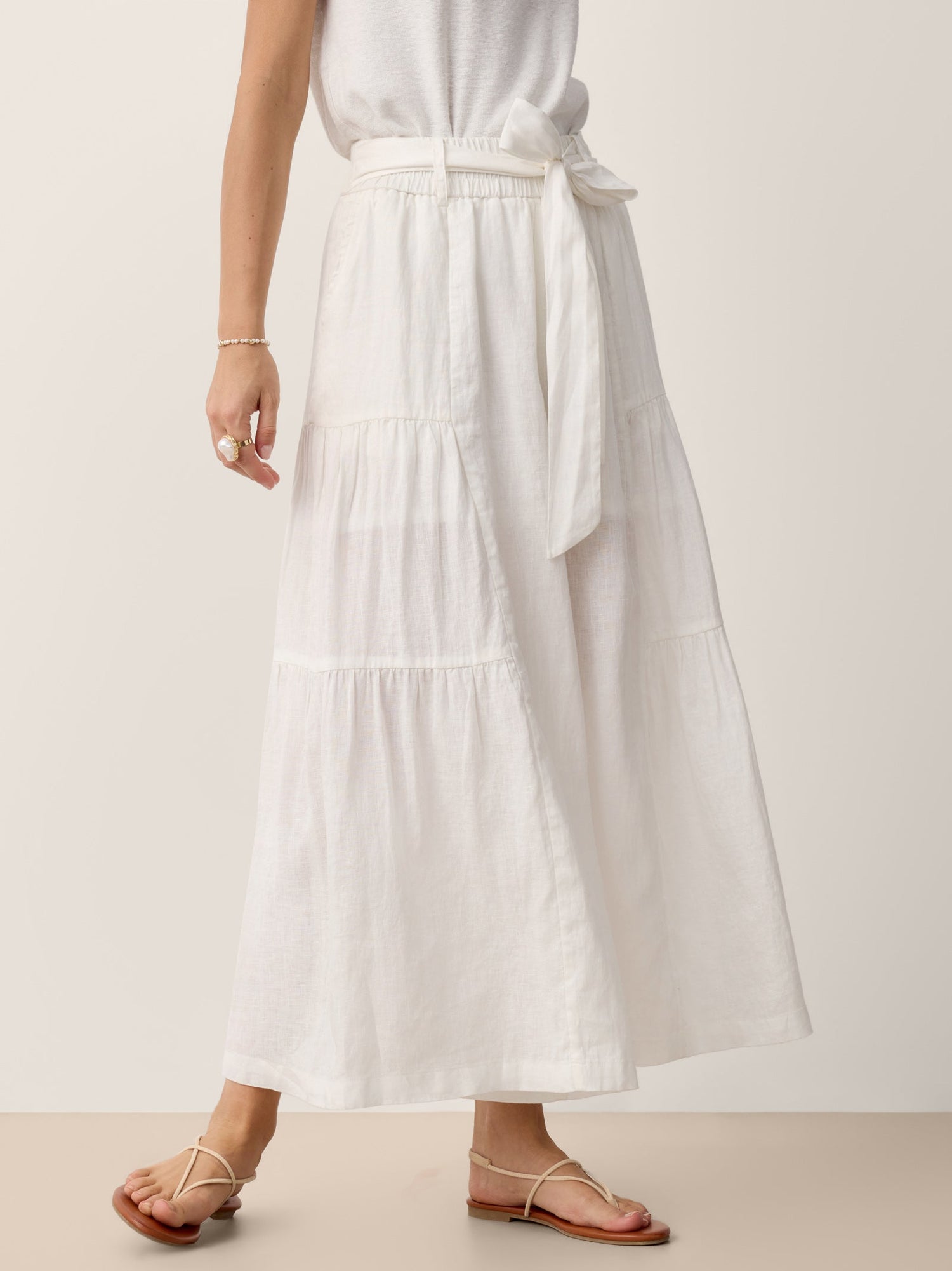 100% Linen Bow-Waist Tiered Pants TARYN - Glamourous Grace