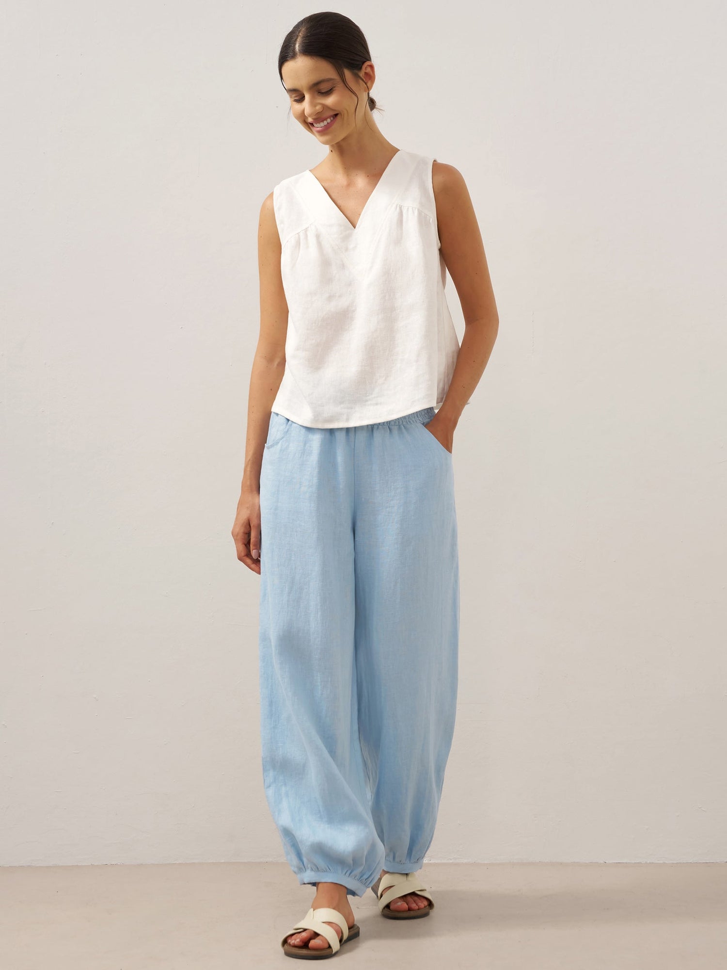 100% Linen Broad Elastic Waistband Pants TALIA - Glamourous Grace